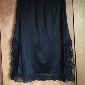 Black Lace Trim Long Slip Skirt